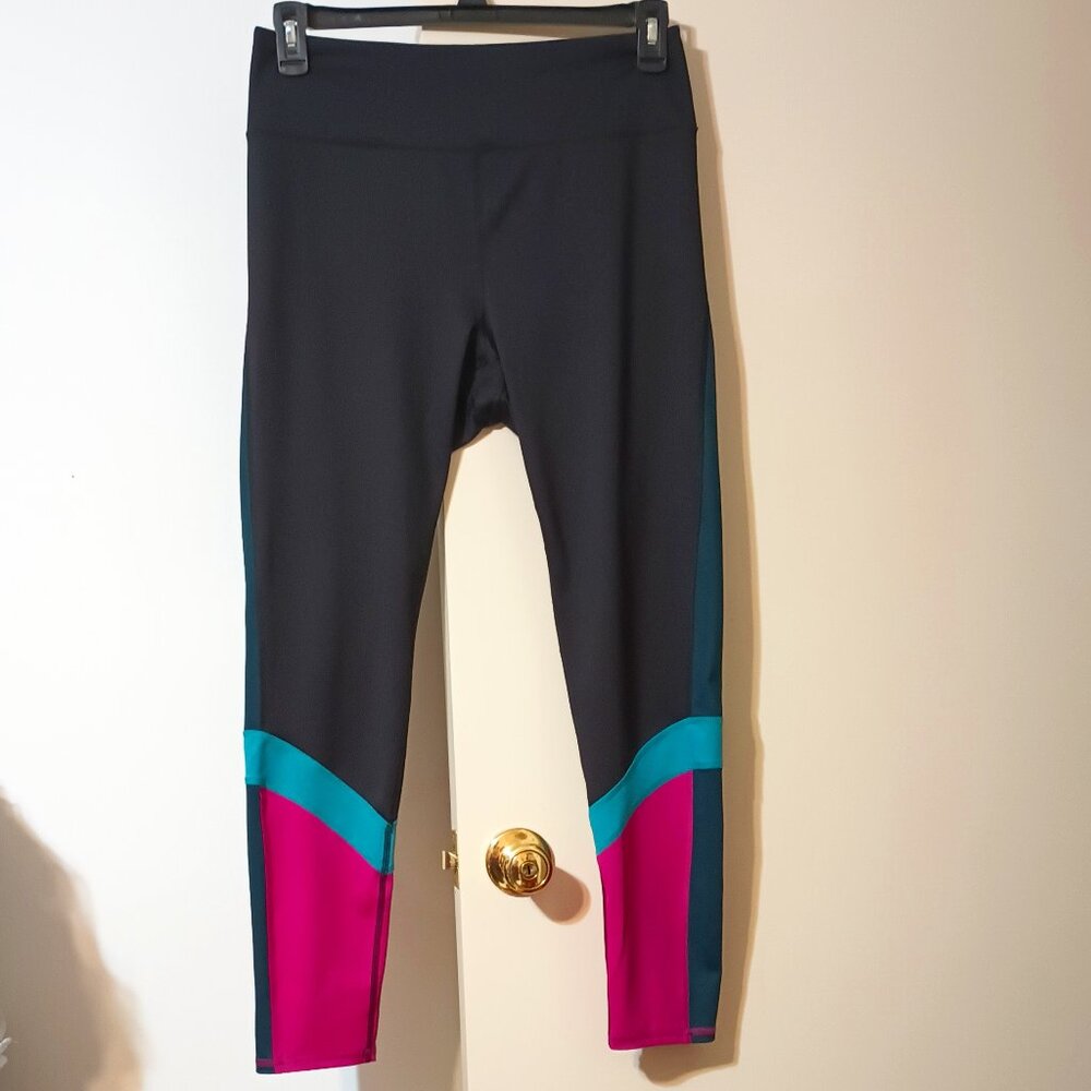 💥🏷️EUC~FILA Sport Wide Waistband Colorblock Leggings~Black, Pink & Teal Sz: XL